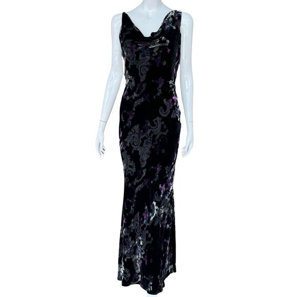 90s Nicole Miller Velvet Burnout Dress Cut Out Back M -  threedaughtersproperties.com